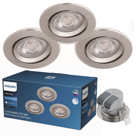 3x LED SPARKLE 5W 2700K Dimmbar Rund Satin Einbauleuchte PHILIPS