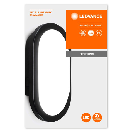 LED-Wandleuchte 11W 4000K IP54 Hermetisch Außen Schwarz BULKHEAD LEDVANCE