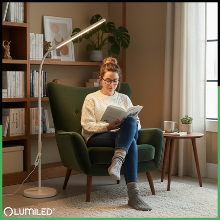 LED 14W CCT Dimmbare Stehlampe mit Höhenverstellung LONGA 2 Weiß LUMILED