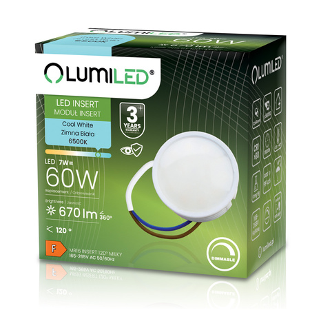 10x LED-Einsatzmodul INSERT Milchig 7W = 60W 120° 670lm 6500K Kalt Dimmbar LUMILED