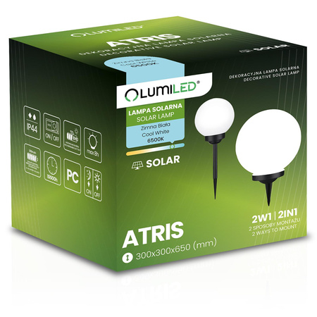 Solar-LED-Lampe, Solar Gartenleuchte IP44 6500K 30cm Kugelleuchte Weiße ATRIS LUMILED