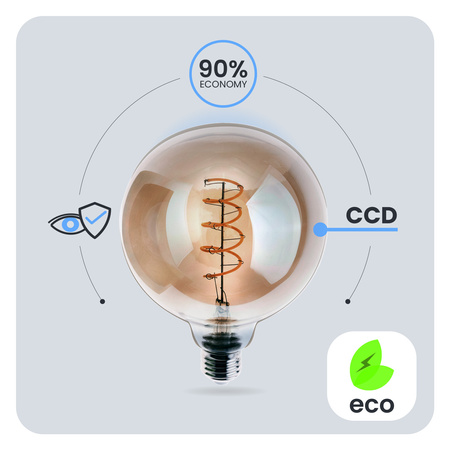 LED-Lampe E27 Globe G125 6W = 50W 660LM 2200K warmweiß 360° Smoke Filament LUMILED