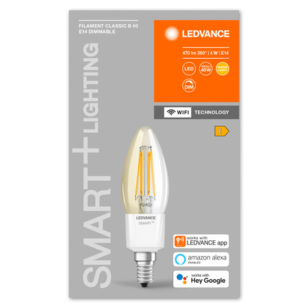 E14 B35 LED Leuchtmittel 4W = 40W 2700K Warm 470lm 300° LEDVANCE SMART+ WIFI Filament Dimmbar