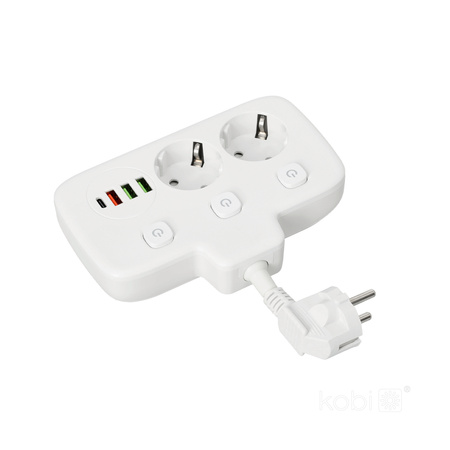 KOBI LINEA FL 2x230V Erdschlussverteiler, 3 Schalter 4xUSB Weiß