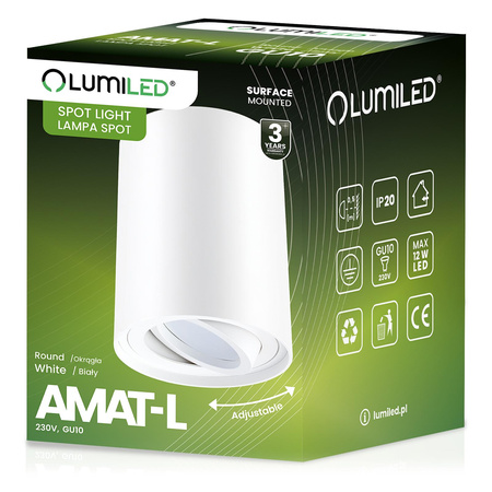 Halogen-Aufbauleuchte, Aufbauspot 115mm Runde Tube AMAT-L+LED GU10 6W 6000K LUMILED