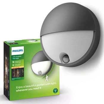 LED-Gartenwandleuchte CAPRICORN IR 6W 2700K IP44 Rund mit Bewegungssensor Anthrazit PHILIPS