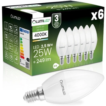 6x LED Lampen E14, Kerzenform Lampe B35 2.5W = 25W 249lm 180° 4000K neutral LUMILED