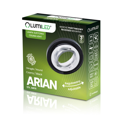 Glas-Einbaustrahler GU10, MR16 Einbauspot HALOGEN Runde beweglich Schwarz ARIAN LUMILED