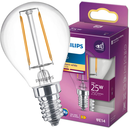 E14 P45 LED Lampen 2W = 25W 250lm 2700K Warmfilament PHILIPS