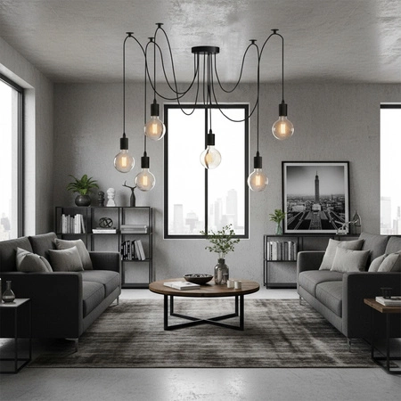 Pendelleuchte mit 6x E27-Sockeln einstellbare, Hängelampe Schwarz mit 6-fach Pendel Spinne Arane LUMILED