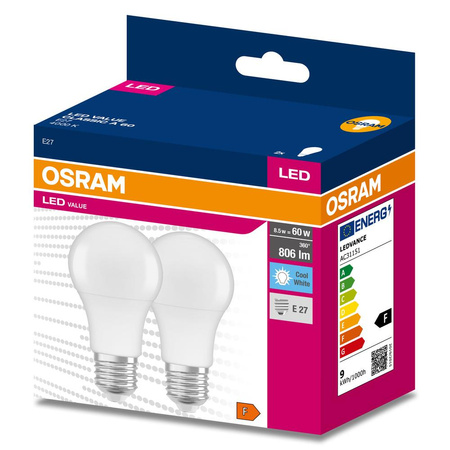 2x LED Lampe E27 A60 8,5W = 60W 806lm 4000K Neutral 200° OSRAM VALUE