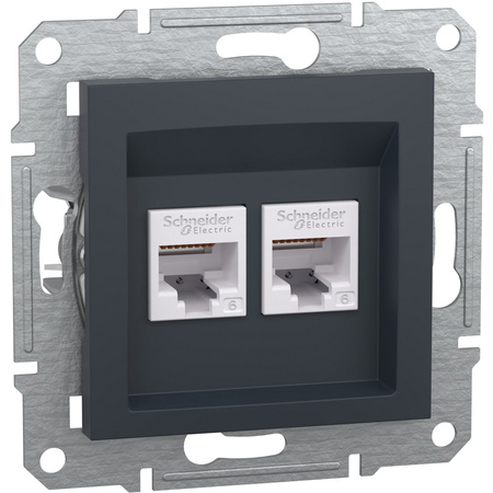 Doppelte Computersteckdose 2x RJ45 Cat. 6 UTP ohne Rahmen Asfora IP20 Anthrazit