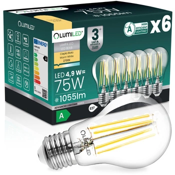 6x LED-Lampe E27 A60 4,9W 1055lm = 75W 2700K warmweiß 360° Filament Energieklasse A LUMILED