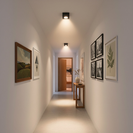 Halogen-Aufbauleuchte, Aufbauspot 50mm beweglich Quadrat Tube Schwarz AMAT-S+LED-Einsatz 5W 3000K LUMILED