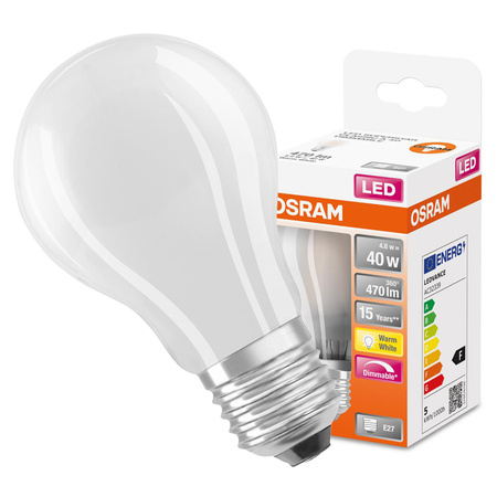 LED-Lampe E27 A60 4.8W = 40W 470lm 2700K Warm 320° Glühfaden Dimmbar OSRAM SUPER STAR
