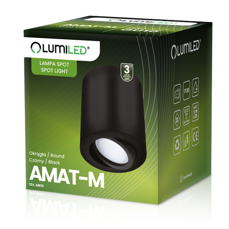 Halogen-Aufbauleuchte GU10, Aufbauspot 84mm beweglich Runde Tube Schwarz AMAT-M LUMILED