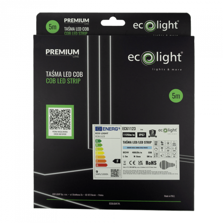 LED-Streifen COB 9W/m 1125lm/m 480LED/m 24V 6000K Kalt IP67 Rolle 5m Ecolight