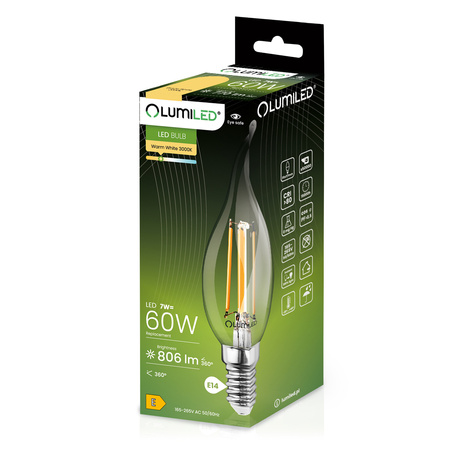 6x LED-Lampe E14 Kerze BA35 7W = 60W 806lm 3000K Warm 360° FILAMENT LUMILED