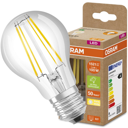 LED Lampe A60 E27 7,2 W = 100 W, 1521 lm, 3000 K, warm, 360°, OSRAM ULTRA EFFICIENT Filament