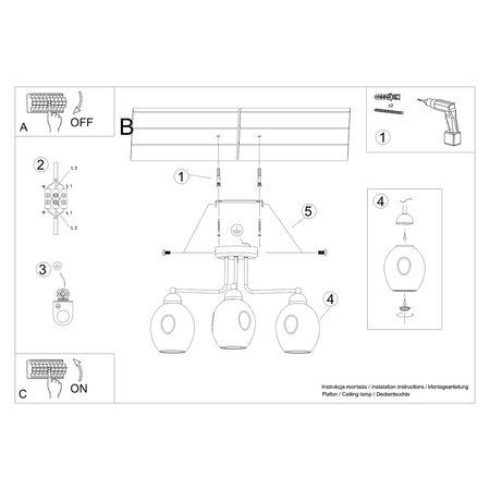 FILLAN 3 Kronleuchter Deckenleuchte 3xE27 Schwarz Modern SOLLUX