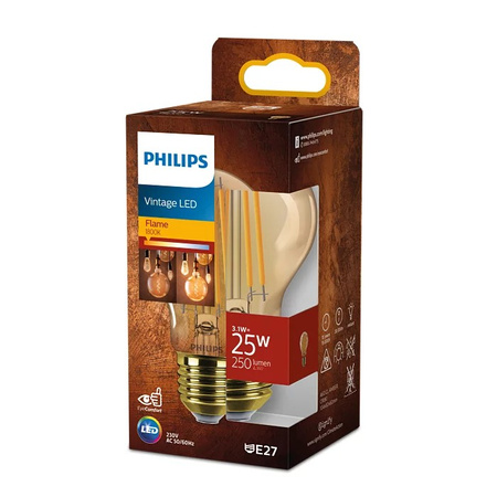 E27 A60 LED Lampen 3,1 W = 25 W, 250 lm, 1800 K, warmes Filament, bernsteinfarben, PHILIPS