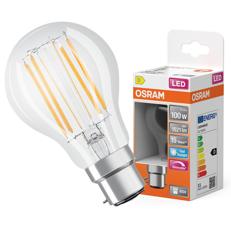 LED-Lampe A60 B22d 11W = 100W 1521lm 6500K Kalt 300° Dimmbar Retrofit Glühfaden CLASSIC Osram