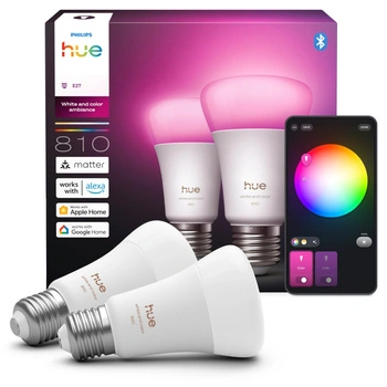 2x LED-Glühbirne E27 A60 6W = 60W 810lm 1800-20000K CCT + RGB SMART Smart Bluetooth ZigBee Weiß und Farbe Ambiance Philips HUE