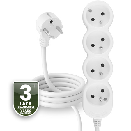 Netzverlängerungskabel Geerdete Steckdosenleiste 4 Steckdosen 1.5m Weißes Kabel Lendo Lumiled