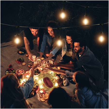 Außen Garten Girlande Lichterkette 10W 500lm 2700K Warm 10x E27 Schwarz IP44 10m Mimosa Kobi