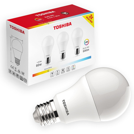 3x LED Lampen E27 A60 8,5W = 60W 806lm 3000K Warm TOSHIBA
