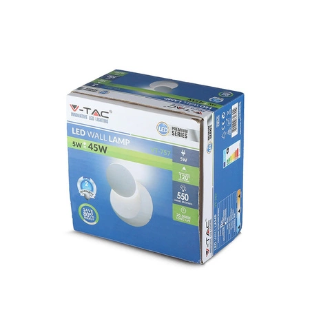 LED-Wandleuchte 5W 3000K IP20 BRIDGELUX CHIP Weiß rund VT-757 V-TAC