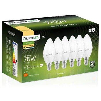 6x LED Lampen E14, Kerzenform Lampe B35 10W = 75W 990lm 180° 3000K warm LUMILED