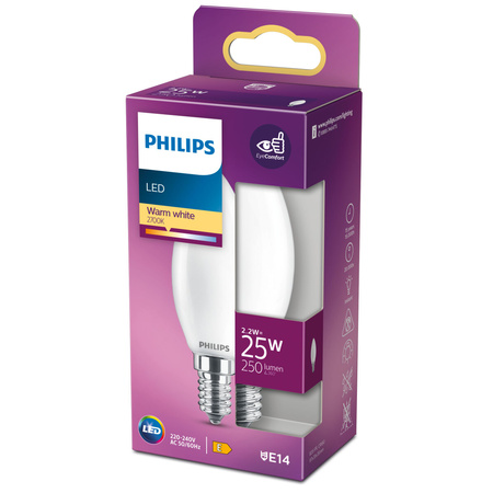 LED Lampen E14 B35 2,2W = 25W 250lm 2700K Warm Filament PHILIPS