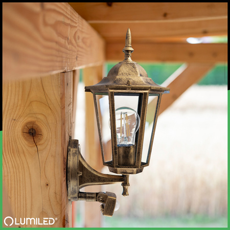 Wandleuchte Außen E27, Hängende Gartenlaterne mit Bewegungsmelder BELLIS LUMILED