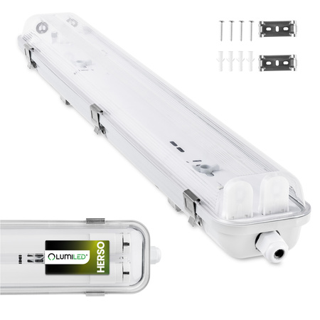 Hermetische Feuchtraumleuchte LED 2x T8, G13 Leuchte IP65 60cm HERSO LUMILED