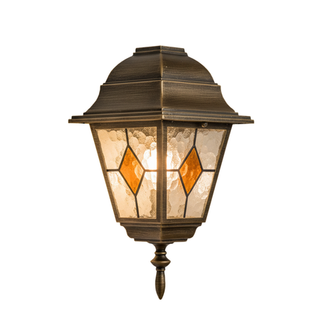 LED-Hängelampe für den Außenbereich MONACO E27 IP43 Überhang 93 cm Buntglas Antikgold RABALUX