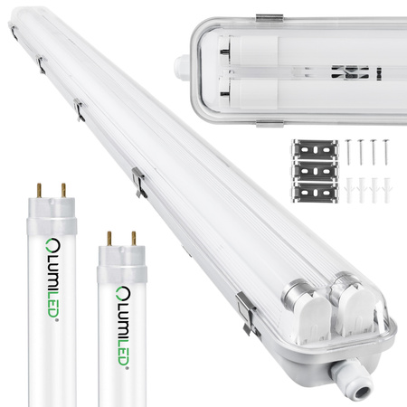 Hermetische Feuchtraumleuchte LED 2xT8 G13, Leuchte IP65, 120cm+LED-Leuchtstofflampen 18W, 4000K LUMILED