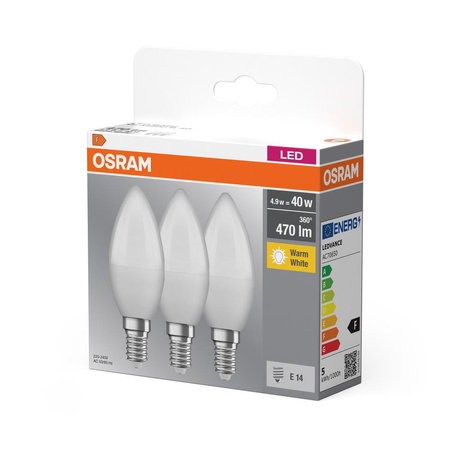 3x LED Lampen E14 B37 4.9W = 40W 470lm 2700K Warm 200° OSRAM