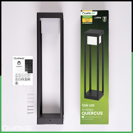 LED 12W 3000K 60cm Schwarz QUERCUS LUMILED Outdoor Standing Post Gartenlampe