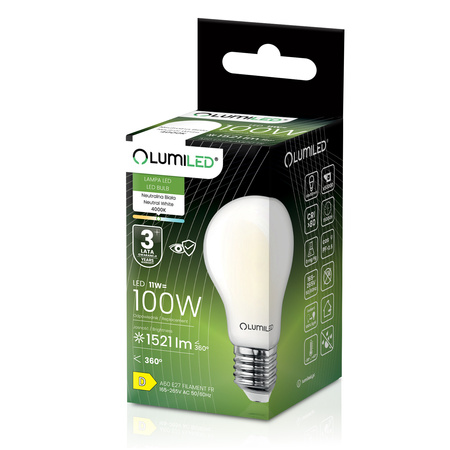 LED Lampen E27, Glühbirne A60 11W = 100W 1521lm 360° 4000K neutral Milch Glühfaden LUMILED