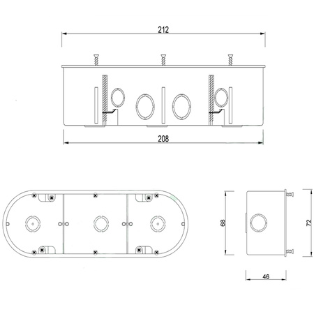Dreifach-Unterputz-Endkasten mit PK60-Montageschrauben für F-ELEKTRO-Gipsplatten