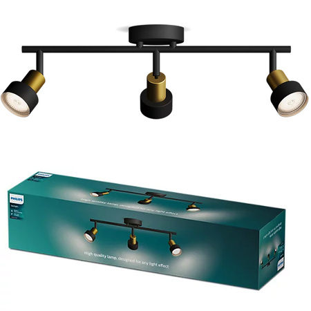 Reflektor-Deckenleuchte 3x GU10 Schwarz-Kupfer-Röhre Philips