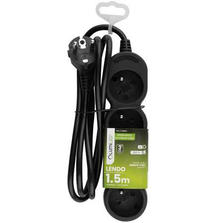 Netzverlängerungskabel Geerdete Steckdosenleiste 4 Steckdosen 1.5m Schwarzes Kabel Lendo Lumiled