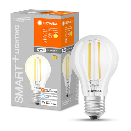 E27 A60 LED Lampen 6W 806lm 2700K Warm SMART+ WiFi Filament Dimmbar Classic LEDVANCE