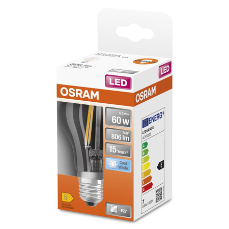 E27 A60 LED Lampe 6,5 W = 60 W, 806 lm, 4000 K, neutral, 300° OSRAM STAR-Filament
