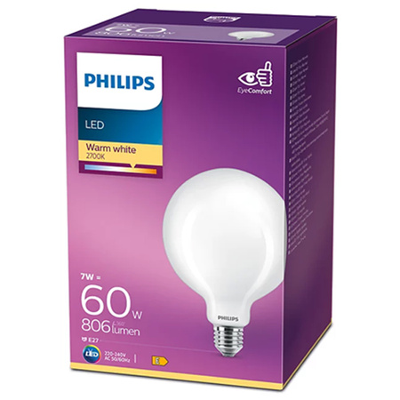 Globe E27 G120 LED Lampen 7W = 60W 806lm 2700K Warm Filament Milky PHILIPS