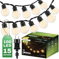 100x LED Außen-Lichterkette, Garten Lichterkette 16m 3000K NESSA LUMILED