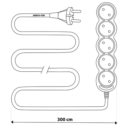 Netzverlängerungskabel Geerdete Steckdosenleiste 5 Steckdosen 3m Weißes Kabel Lendo Lumiled