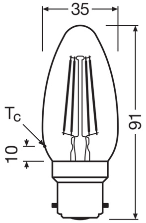 LED-Lampe B35 Kerze B22d 4W = 40W 470lm 4000K Neutral 300° Retrofit Glühfaden CLASSIC Osram