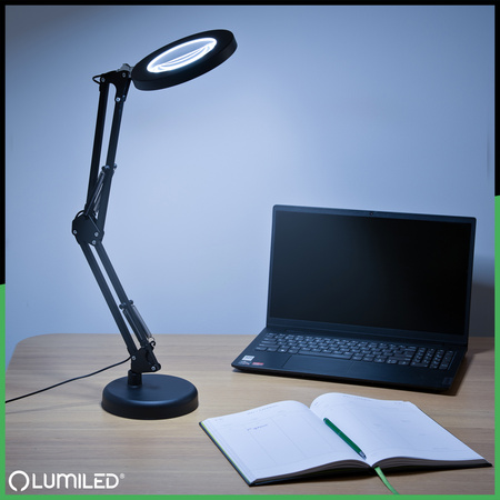 Schreibtischlampe LED 8W CCT Zeichnung Tischlampe 3x Vergrößerungsglas LUCA 2 Schwarz LUMILED